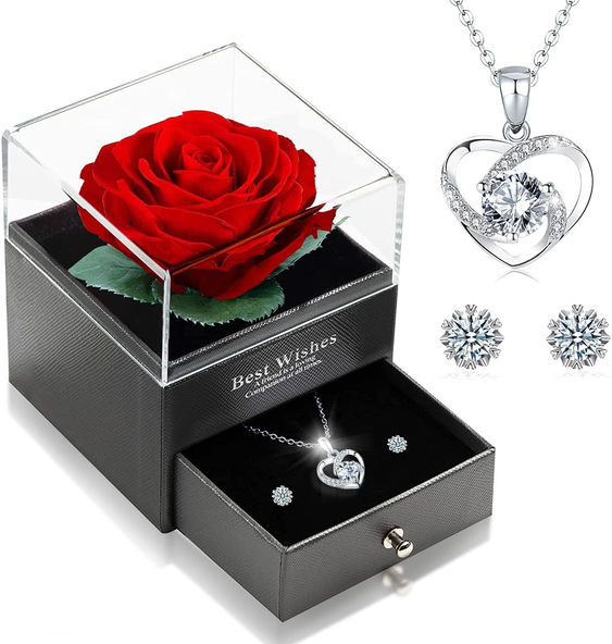 Luxury Eternal Rose Gift Box with Stunning Jewelry