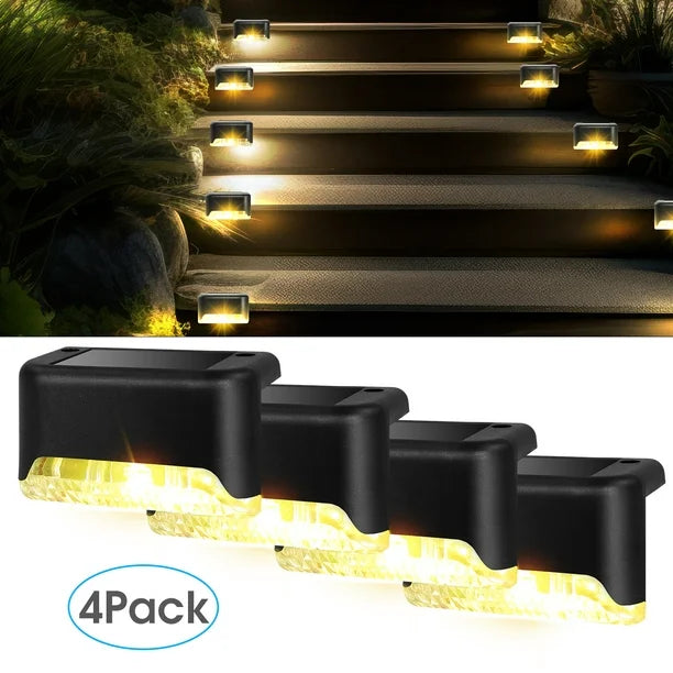 4PCS Waterproof LED Solar Step Lights - Perfect for Outdoor Decks & Stairs