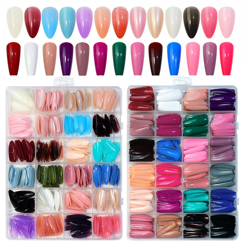 576/Pcs/Box Colorful Acrylic Full Cover Press-On Nails – Ballet Shape, DIY Manicure Kit