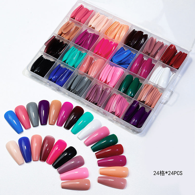 576/Pcs/Box Colorful Acrylic Full Cover Press-On Nails – Ballet Shape, DIY Manicure Kit